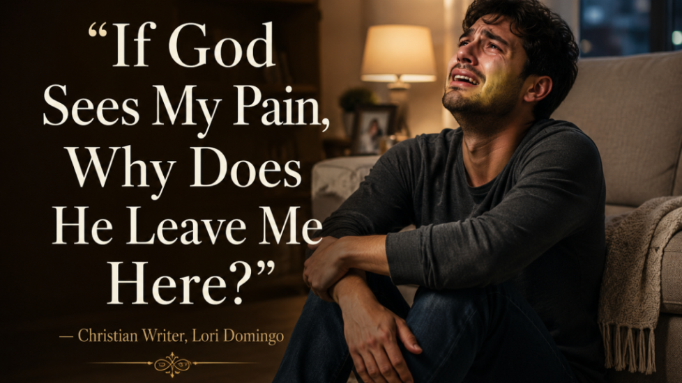 If God Sees My Pain Why Does He Leave Me Here – Christian Quote Image