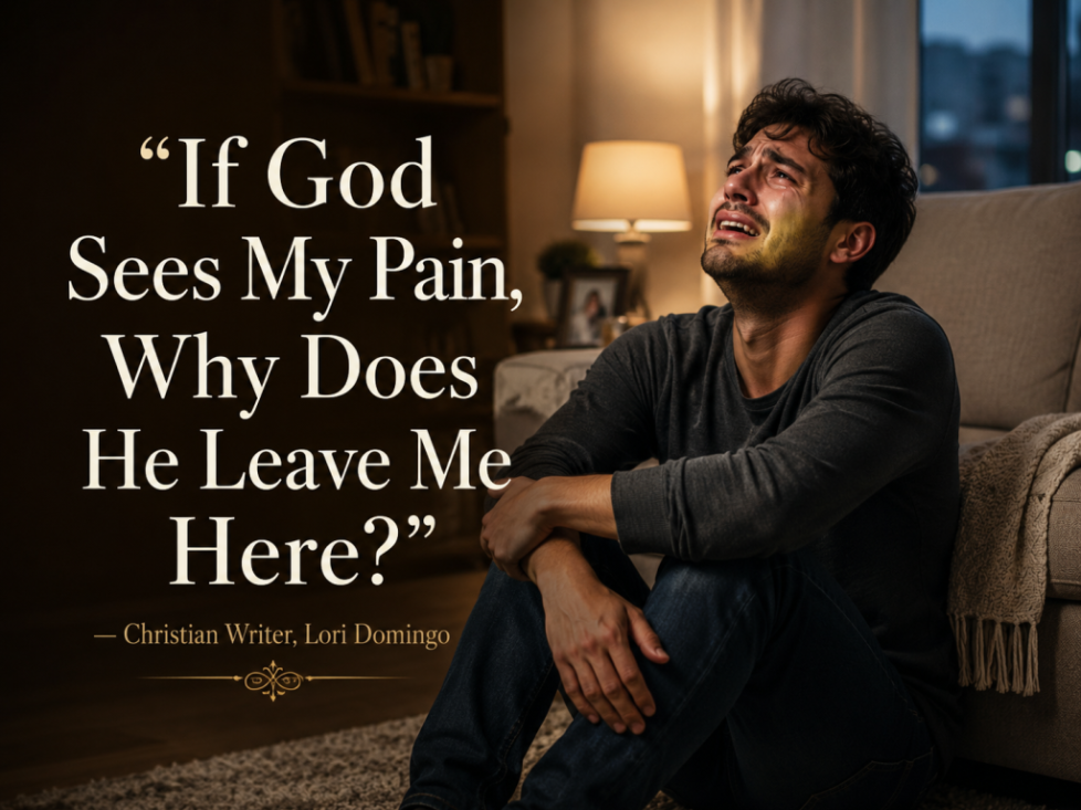 If God Sees My Pain Why Does He Leave Me Here – Christian Quote Image