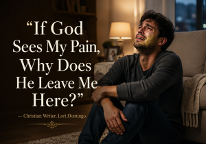 If God Sees My Pain Why Does He Leave Me Here – Christian Quote Image